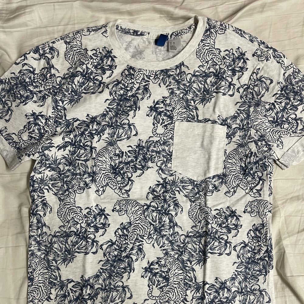 White & Dark Blue Tiger Shirt